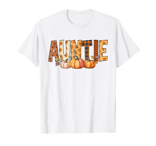 Auntie Pumpkin Fall Autumn Leaves Thanksgiving Men Women T-Shirt