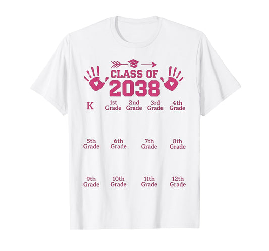 Class of 2038 Grow with Me Handprint Pre-K 12th Grade T-Shirt