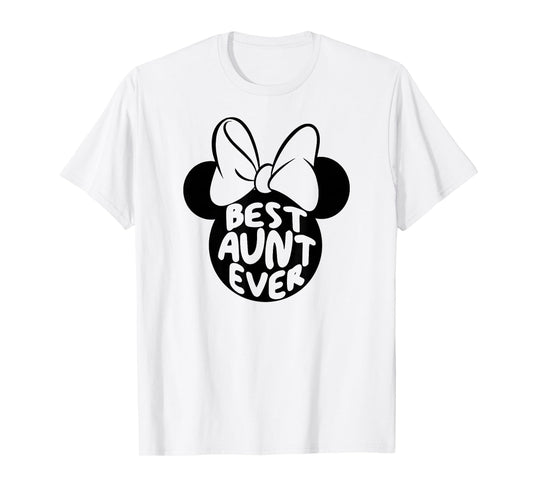 Disney Minnie Mouse Cute Best Aunt Ever Big Chest Text Logo T-Shirt