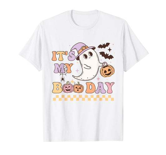 Funny Its My Boo Day Cute Halloween Birthday Ghost Pink Bow T-Shirt