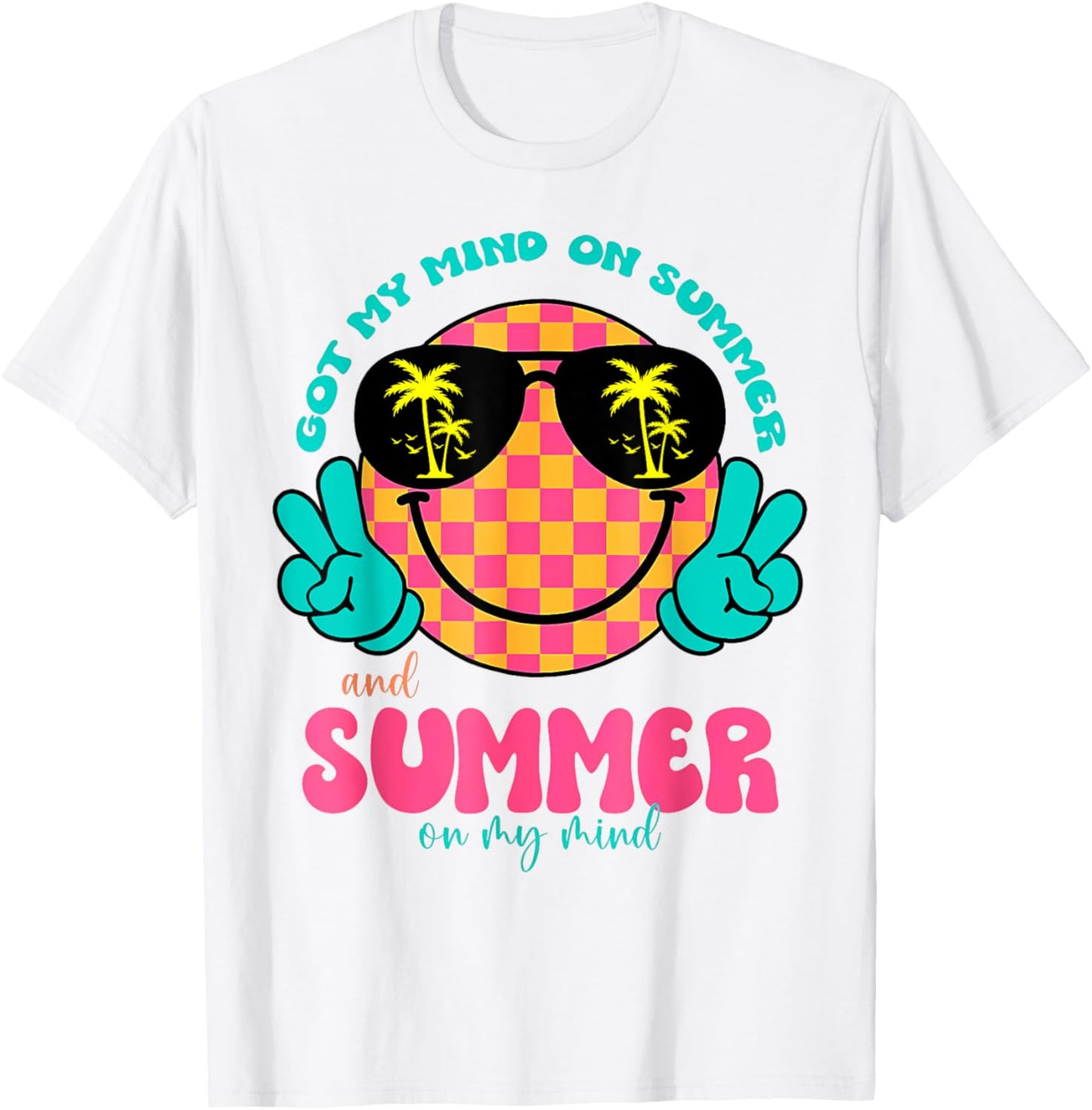 Groovy Happy Face Summer Vibes Got My Mind On Summer Teacher T-Shirt