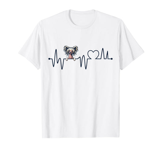 Chinese Crested Dog Heartbeat - Men Women Kids Crested Lover T-Shirt