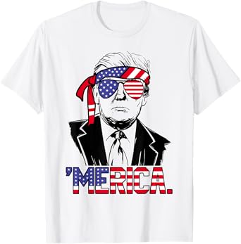 'MERICA TRUMP Happy 4th Of July Trump American Flag T-Shirt