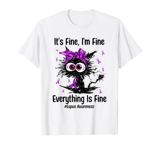 Funny Cat Lupus Awareness Warrior Fighter Purple Ribbon T-Shirt for Men Women Kids