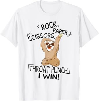 Funny Sloth Rock Paper Scissors Throat Punch I Win T-Shirt