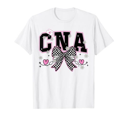 CNA Bow Certified Nursing Assistant Checkered CNA Life Women T-Shirt