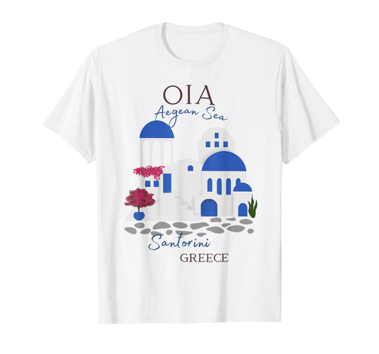 Travel Greek Island Santorini Greece Oia Village Blue Church T-Shirt
