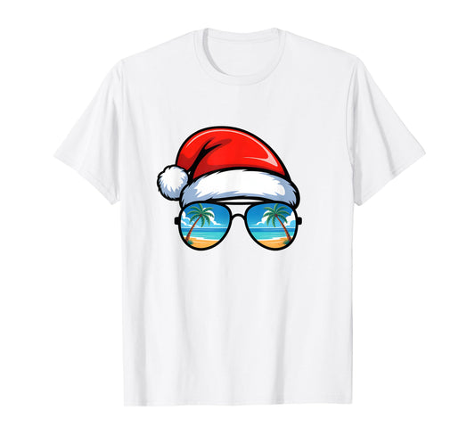 Santa Claus Hat Sunglasses Beach Christmas in July Summer T-Shirt