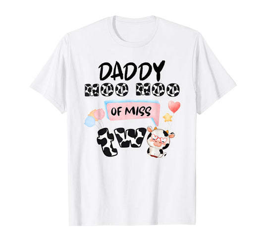 Girl Second Birthday Party Pink Cow Daddy Moo I'm Two Animal T-Shirt