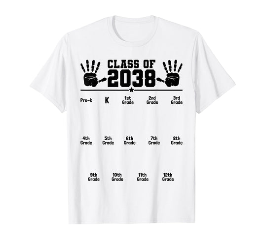 Class of 2038 Grow With Me Handprint Pre-K 12th Grade T-Shirt
