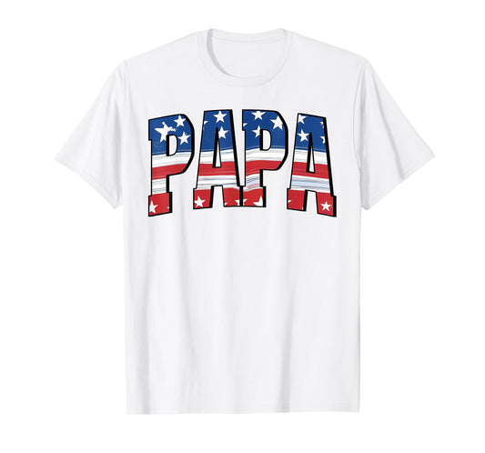 Papa Red White Blue American 4th Of July US Flag Matching T-Shirt