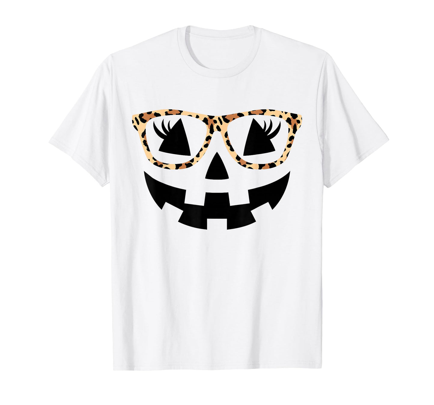 Jack O Lantern Face Pumpkin Hallowen Leopard Print Glasses T-Shirt