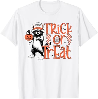 Funny Raccoon Trick Or Treat Spooky Ghost Halloween Costume T-Shirt