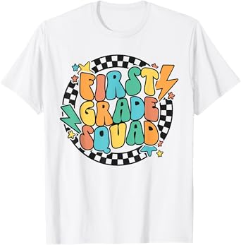 Back To School Groovy Teacher 1st First Grade Crew Squad T-Shirt