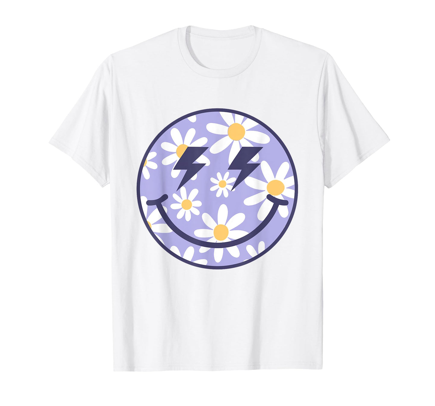 Retro Purple Happy Face Checkered Pattern Smile Face Trendy T-Shirt