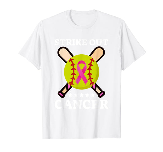 Strike Out Breast Cancer Awareness Day Pink Ribbon Softball T-Shirt