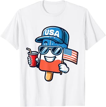 Funny Popsicle 4th Of July shirt Patriotic American Flag USA Kids Men T-Shirt