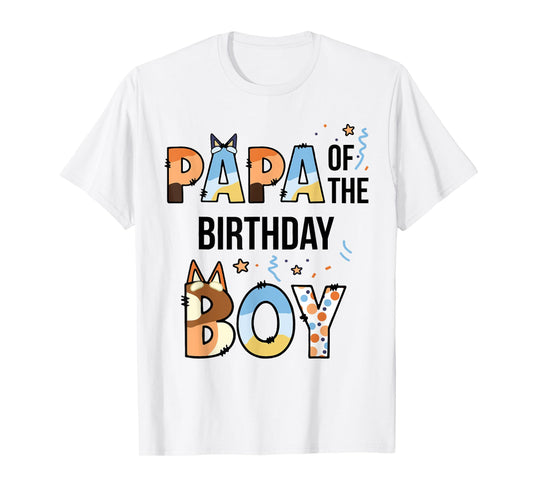 Papa Of The Birthday Boy Party Blue Dog Lover Matching T-Shirt