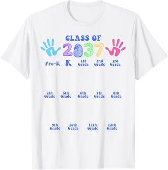 Class of 2037 Grow with Me Color Handprint Pre-k 12th Grade T-Shirt