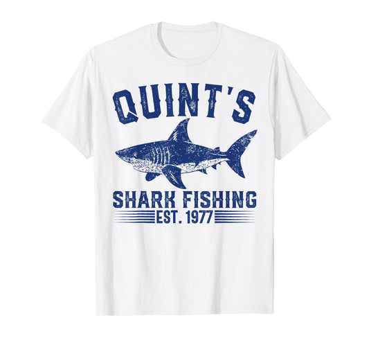Vintage Quint's Shark Fishing 1977 Retro Fisher Birthday T-Shirt