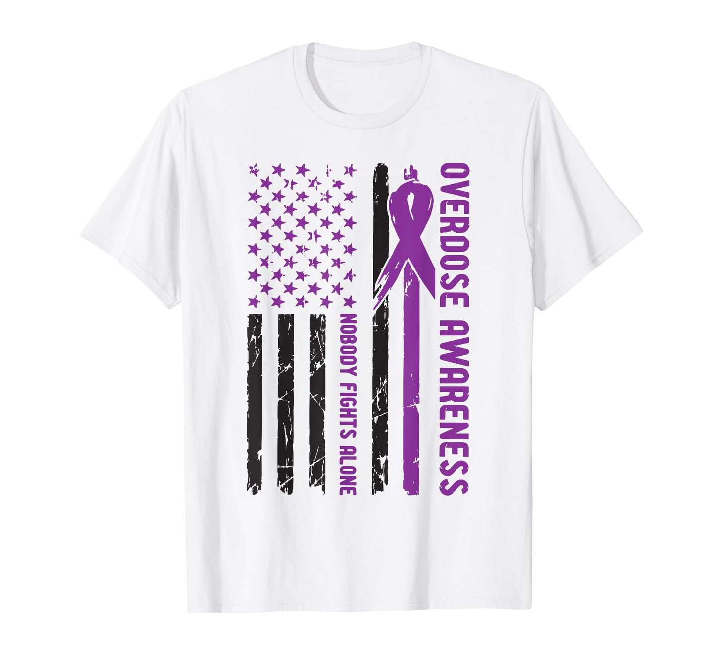 Overdose Awareness USA Flag Purple Ribbon Drug Addiction T-Shirt