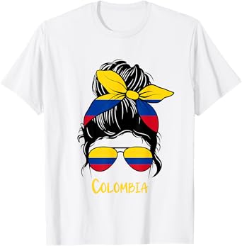 Colombian Girl Bandana Glasses Flag Colors Latina Pride T-Shirt