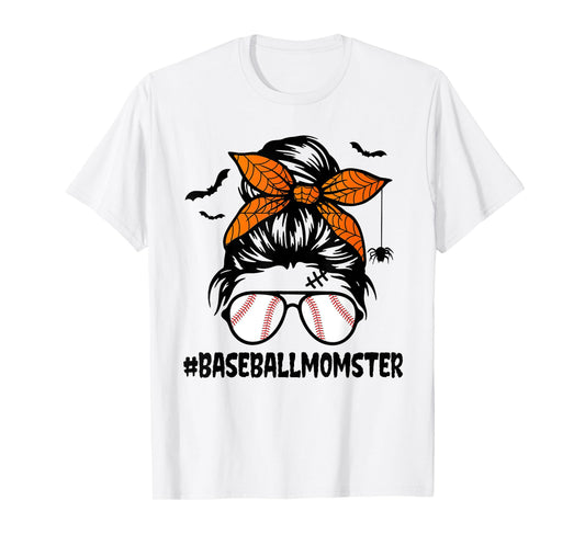 Baseball Momster Shirt for Women Halloween Mom Messy Bun T-Shirt