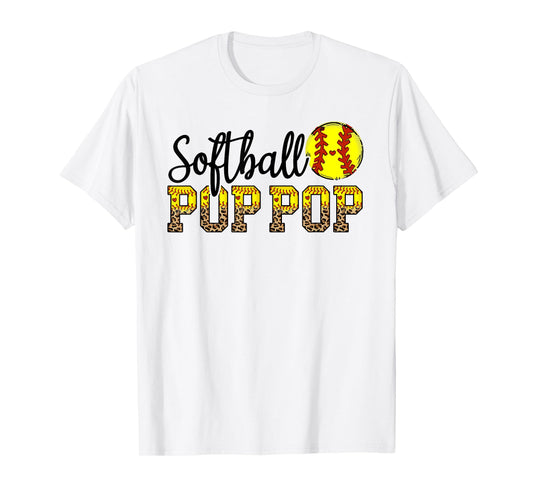 Leopard Print & Heart Design Softball Pop-Pop Fathers Day T-Shirt