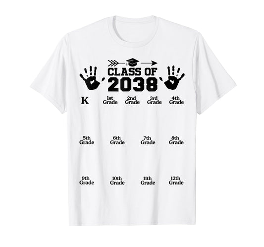 Class of 2038 Grow with Me Handprint Pre K 12th Grade T-Shirt