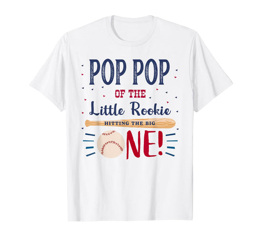 Mens Pop Pop First Birthday Little Rookie Baseball The Big One T-Shirt