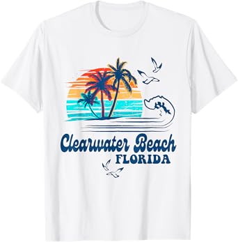 Clearwater Beach Florida 2025 Sunset Vintage 70's Retro T-Shirt