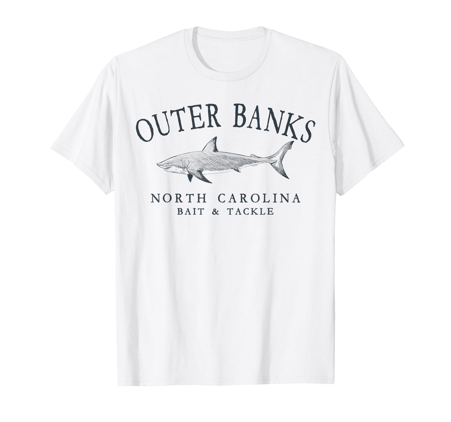 Outer Banks North Carolina Shark Retro Arched Slate Letters T-Shirt