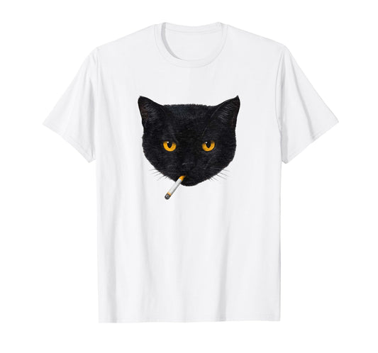 Smoking Cat Vintage Black Cat Retro 90s Funny Meme T-Shirt