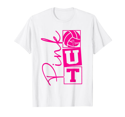 Volleyball Pink Out Breast Cancer Awareness Pink Ribbon T-Shirt