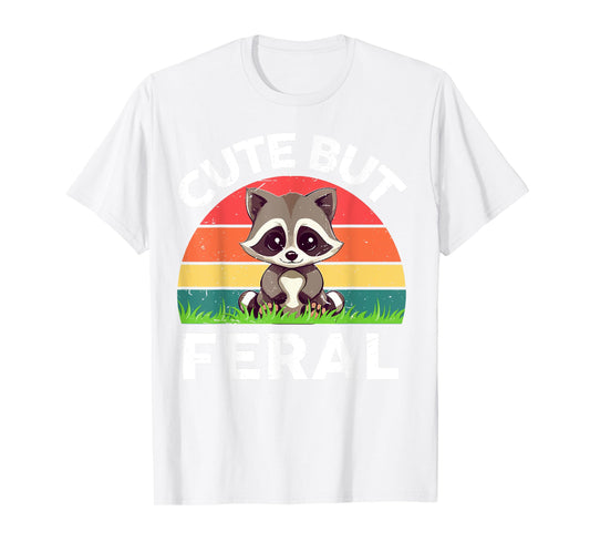Vintage Cute But Feral Toddler Boy Girl Funny Raccoon Retro T-Shirt