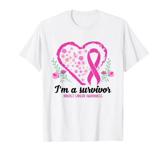 I'm A Survivor Breast Cancer Awareness Pink Ribbon Heart T-Shirt