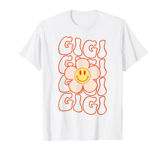 Retro Groovy Gigi Happy Face Smile Cute Daisy Flower Grandma T-Shirt