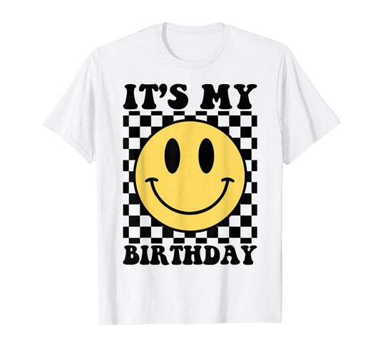 It's My Birthday Smile Face Checkered Men Women Boy Girl T-Shirt