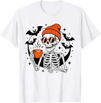 Halloween Skeleton Drinking Coffee Costume bat Dad Boys Men T-Shirt