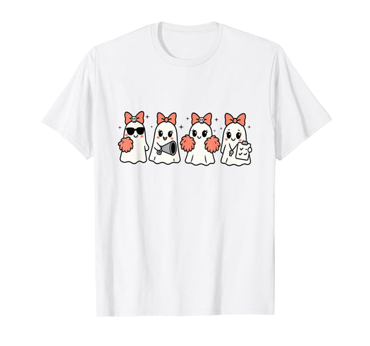 Coquette Ghost Halloween Cheerleader Club Teacher Womens T-Shirt