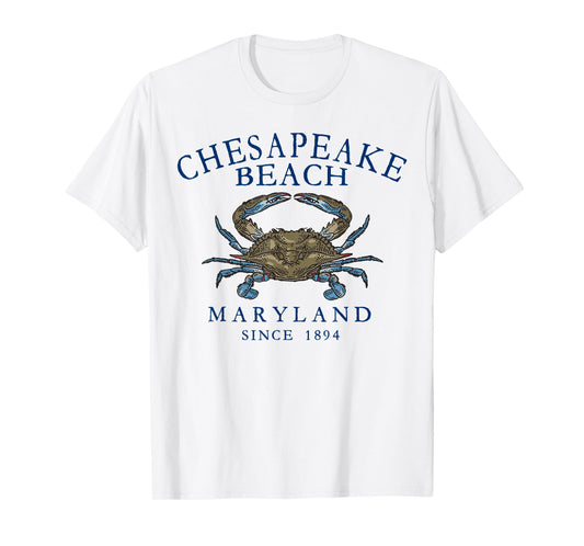 Chesapeake Bay Maryland Blue Crab Arched Navy Blue Letters T-Shirt