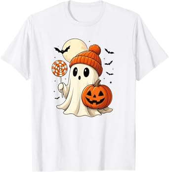 Cute Halloween Ghost Lollipop Pumpkin Cute Coquette Ghost T-Shirt