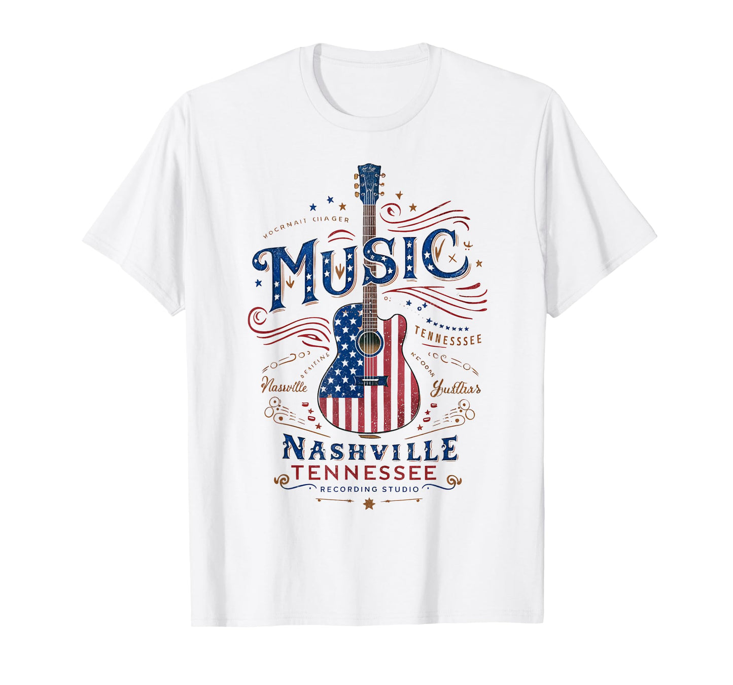 Rock American Flag Patriotic USA Music Nashville Guitar T-Shirt