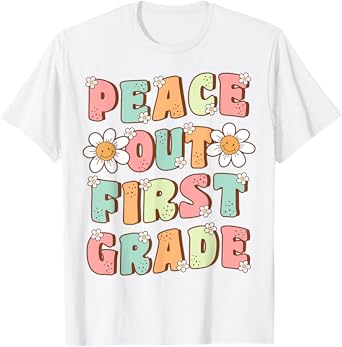Peace Out First Grade Cute Groovy Last Day of 1st Grade T-Shirt