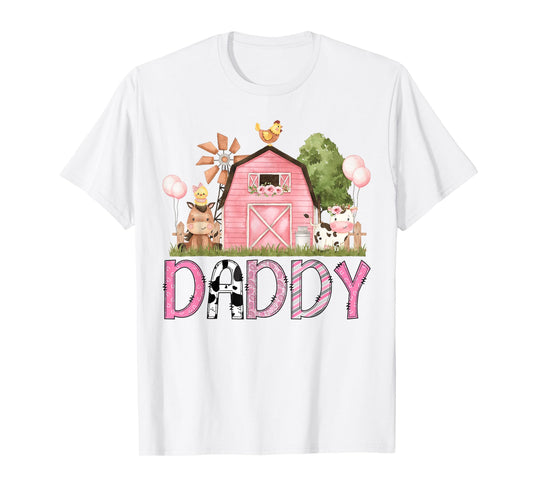 Daddy Pink Farm Animal Birthday Kids Matching Family T-Shirt