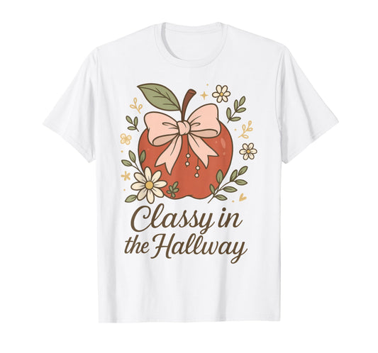 Coquette Teacher Apple Bow Design | Classy in The Hallway T-Shirt