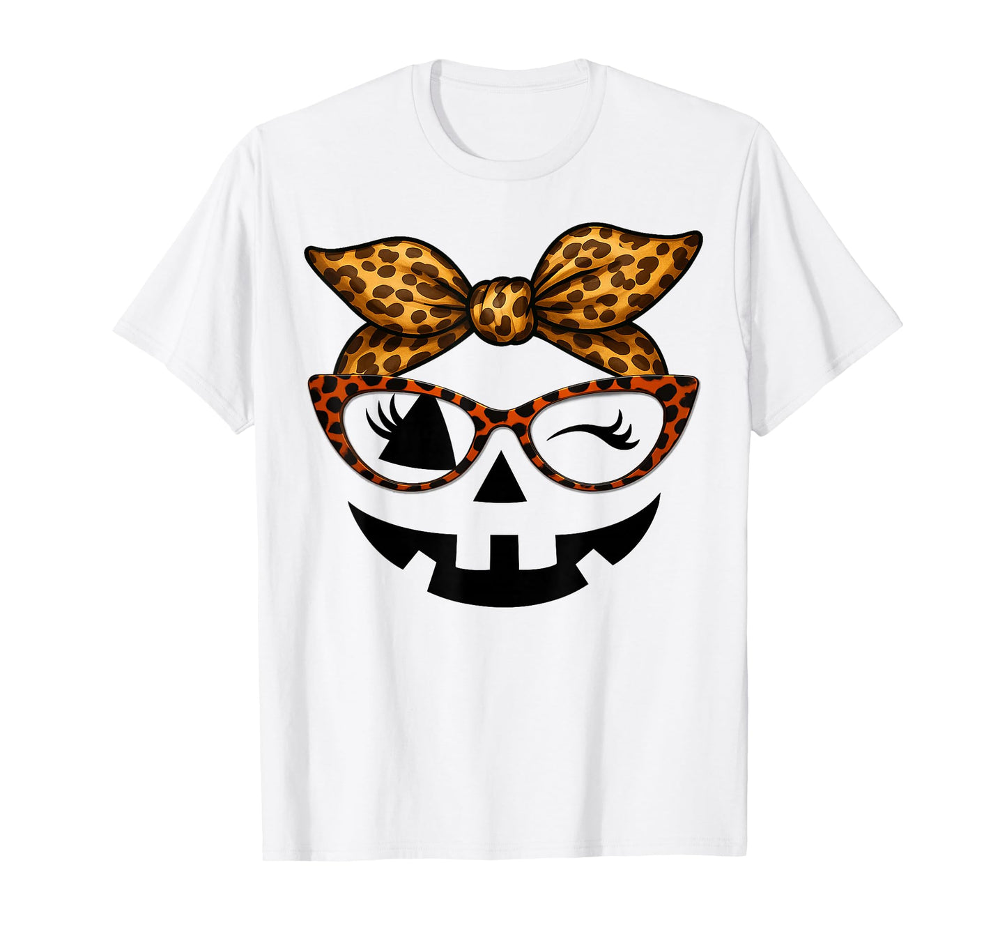 Jack O Lantern Leopard Pumpkin Face Halloween Womens Girls T-Shirt