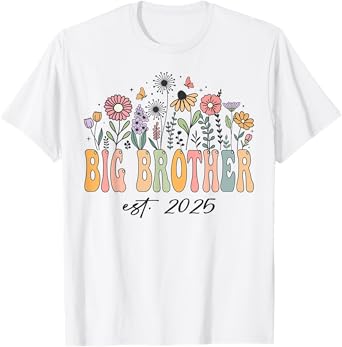 Big Brother Est. 2025 Floral Groovy Retro Hippie Wildflower T-Shirt