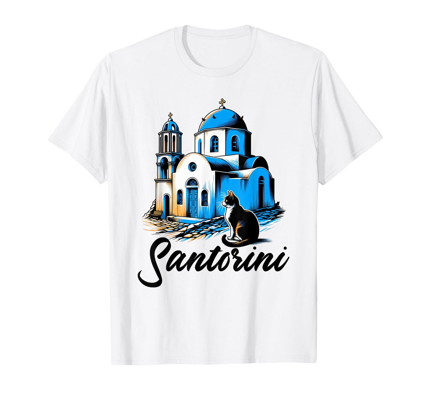 Greece Santorini Cat Sketch / Santorini Men Women Kids T-Shirt