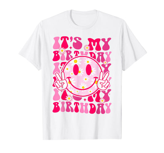 Groovy It's My Birthday Women Teens Girls Preppy Smile Face T-Shirt